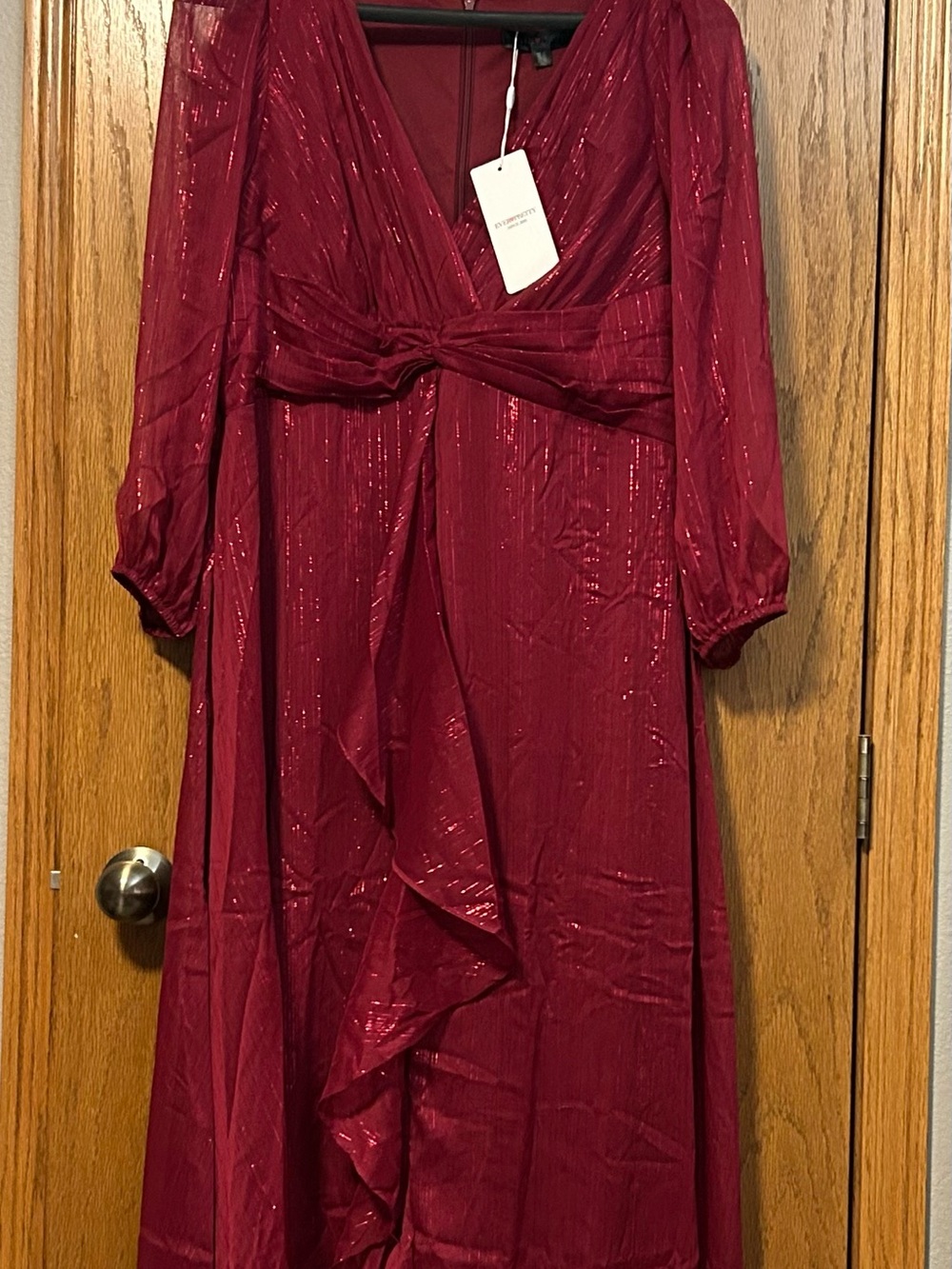 Ever Pretty Burgundy Long Sleeve V-Neck Evening Gown